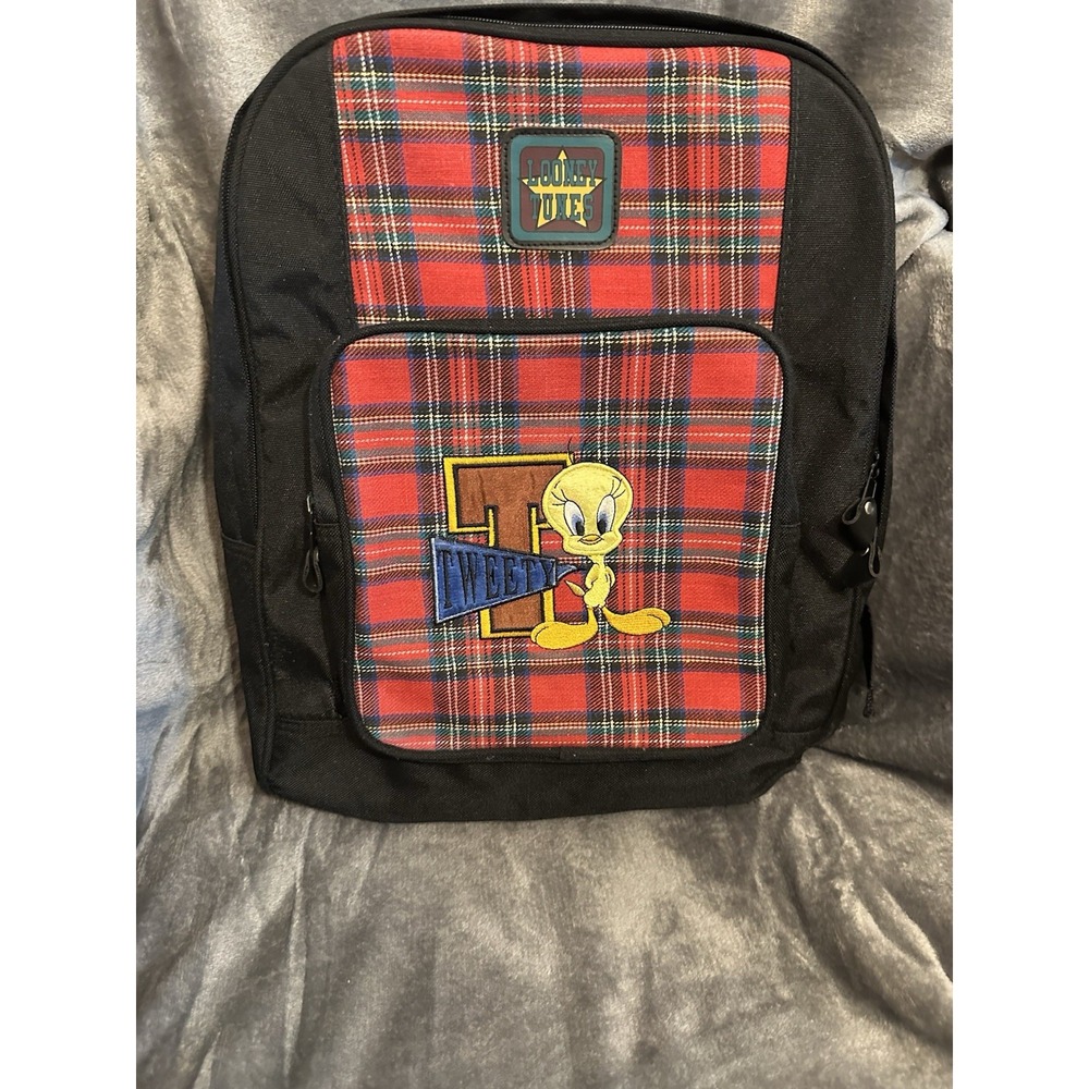 Tweety Bird Backpack Looney Tunes Plaid 1998 Vintage Bookbag Embroidered Y2K
